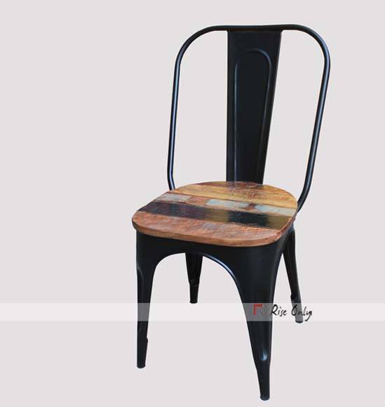 Industrial Black Wooden Seat Metal Luncheonette Chair  